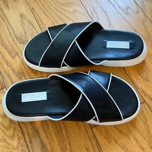Michael Kors Collection leather slides sandals black white Italy US 8.5-9 EU 39